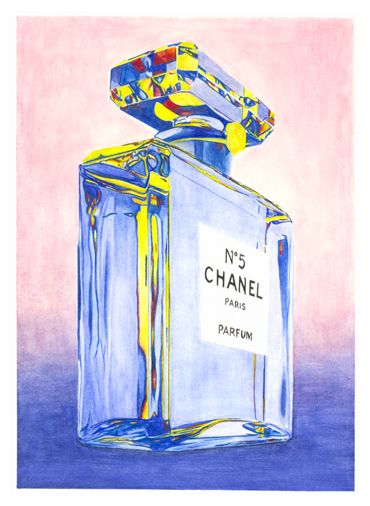 Chanel #5 Pink/Blue Watercolor